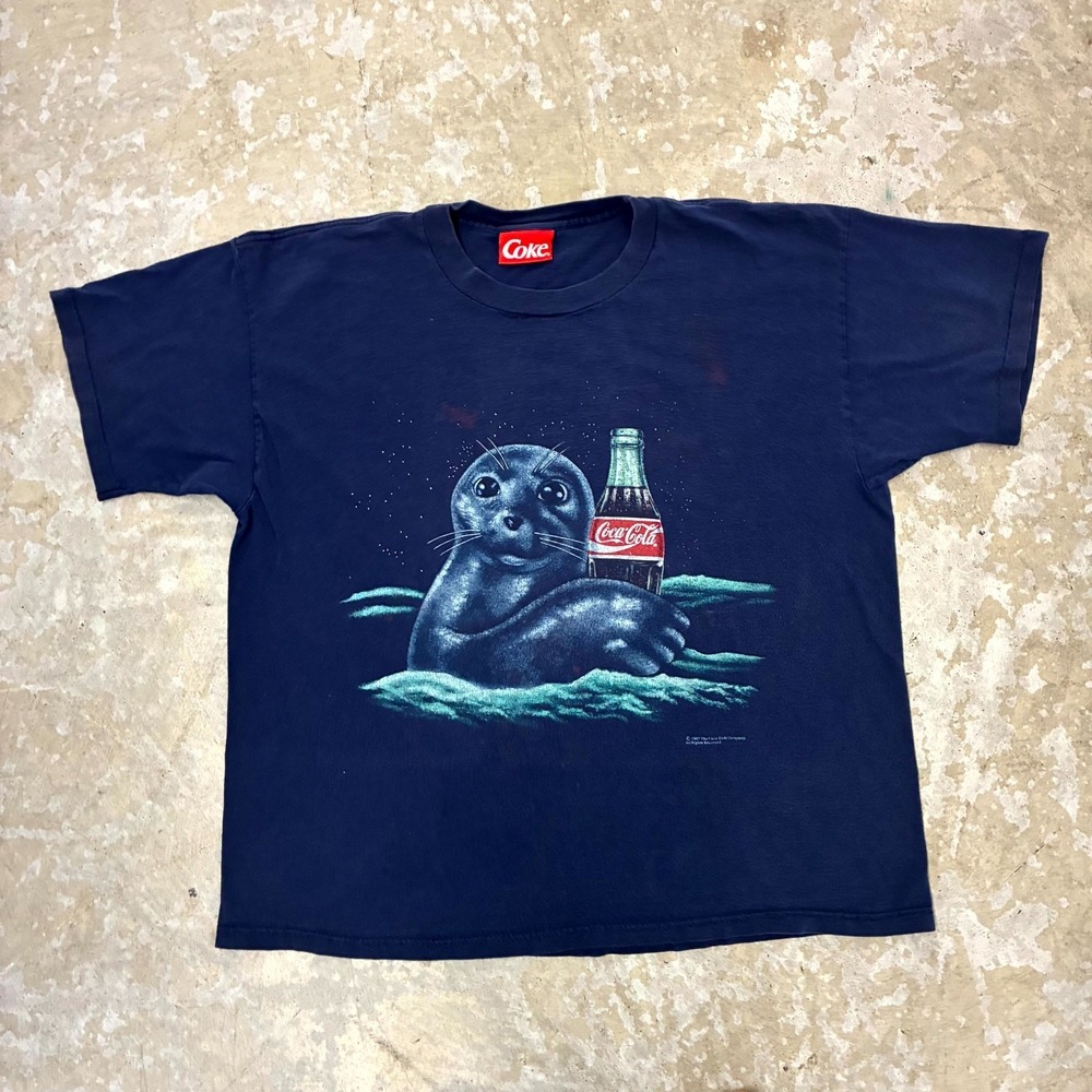 Vintage Coca-Cola Shirt Mens XL USA Blue Coke Seal Promotional Double Sided - Picture 5 of 14